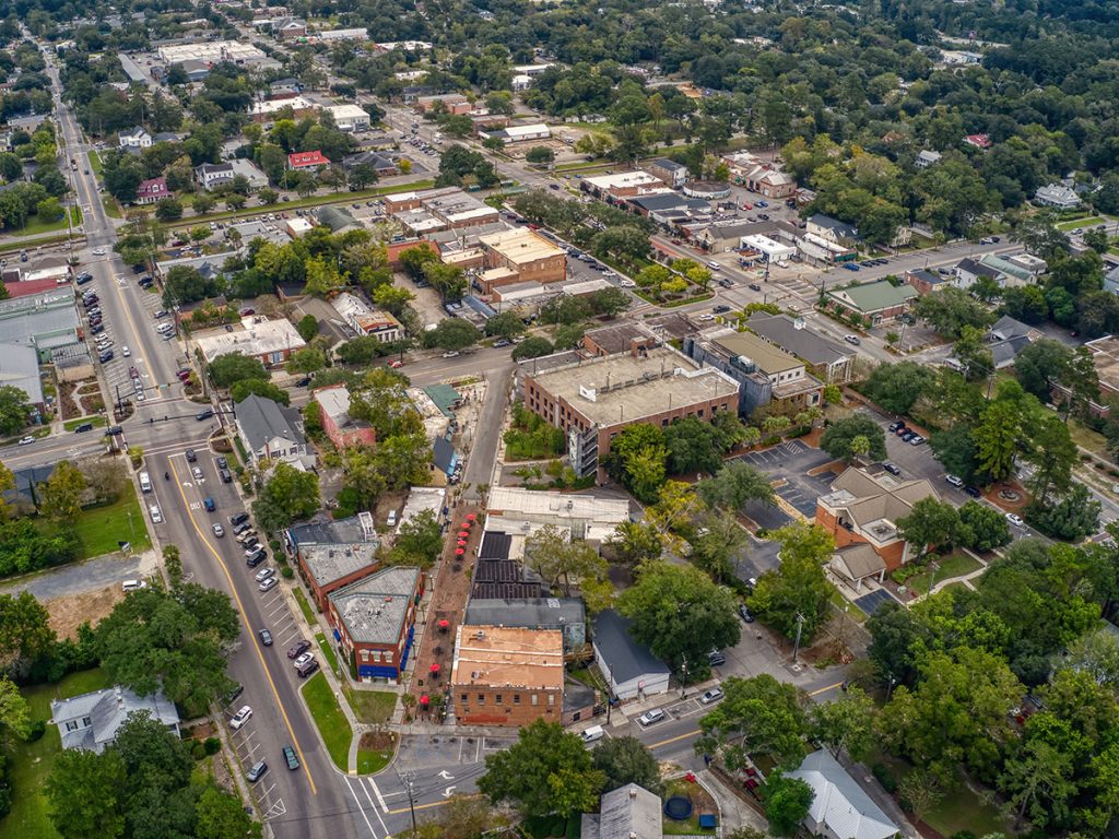 Aerial view of historic downtown Summerville in Dorchester County, SC